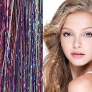 Bling Zilver glitter hair Extensions 100 stuks glitter haarlok 80 cm - Regenboog / Rainbow